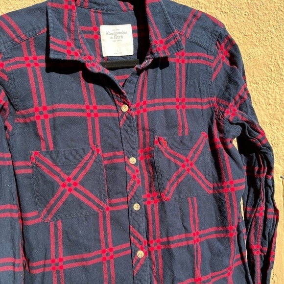 Women's Abercrombie & Fitch Flannel Plaid Button-Down L Lumber Prep Y2K Grunge - Picture 10 of 11